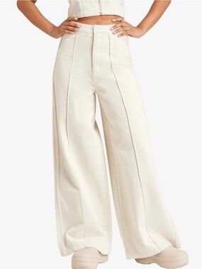 RARE! ADIDAS MONTREAL JEANS /Sz. 24/ $110msrp
 Cream Wide-Leg High-Waist Pants